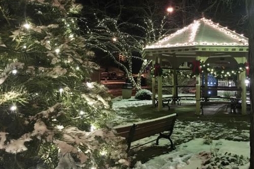 Snow covered gazebo